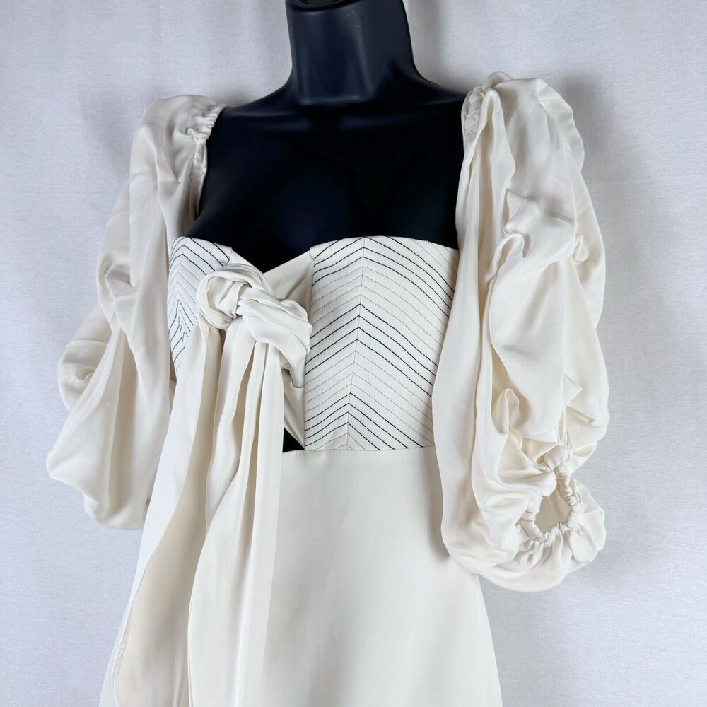 Alexis Zuki White Off Shoulder Puff Sleeve High Low Midi Dress Small - Picture 3 of 8